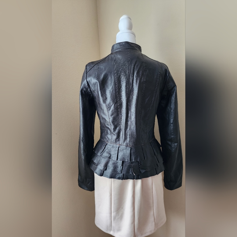 Halogen Size Small Leather Jacket With Ruffle Dar… - image 6